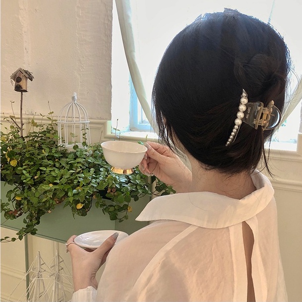 Kẹp tóc nhựa Acrylic đính ngọc màu champagne, kẹp tóc càng cua cho nưc phong cách Hàn quốc
