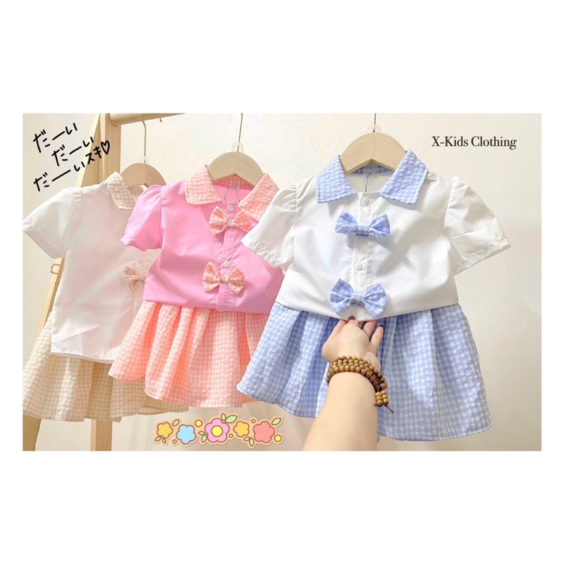 [SET BÉ GÁI] Bộ học sinh kèm chân váy có lót quần cho bé gái