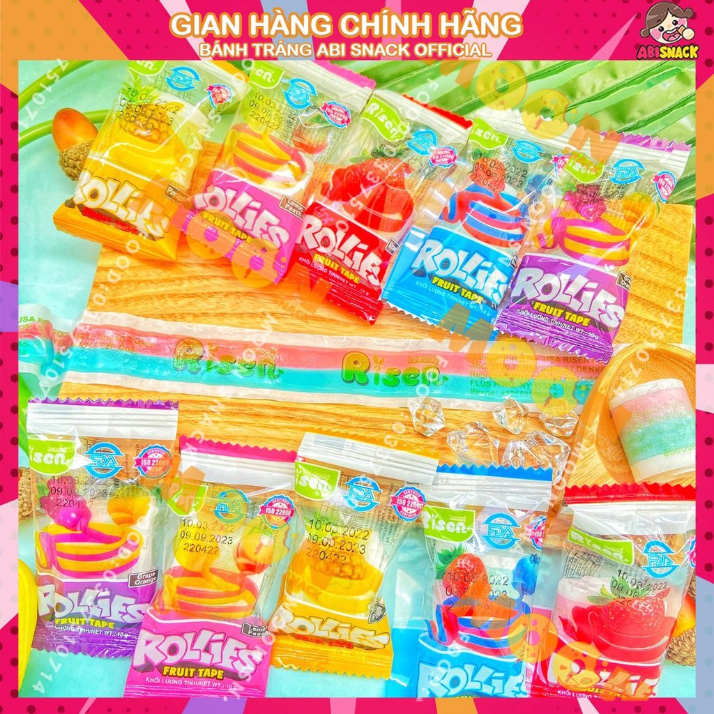 Combo 10 gói kẹo dẻo cuộn Rollies Fruit Taps Risen vị trái cây