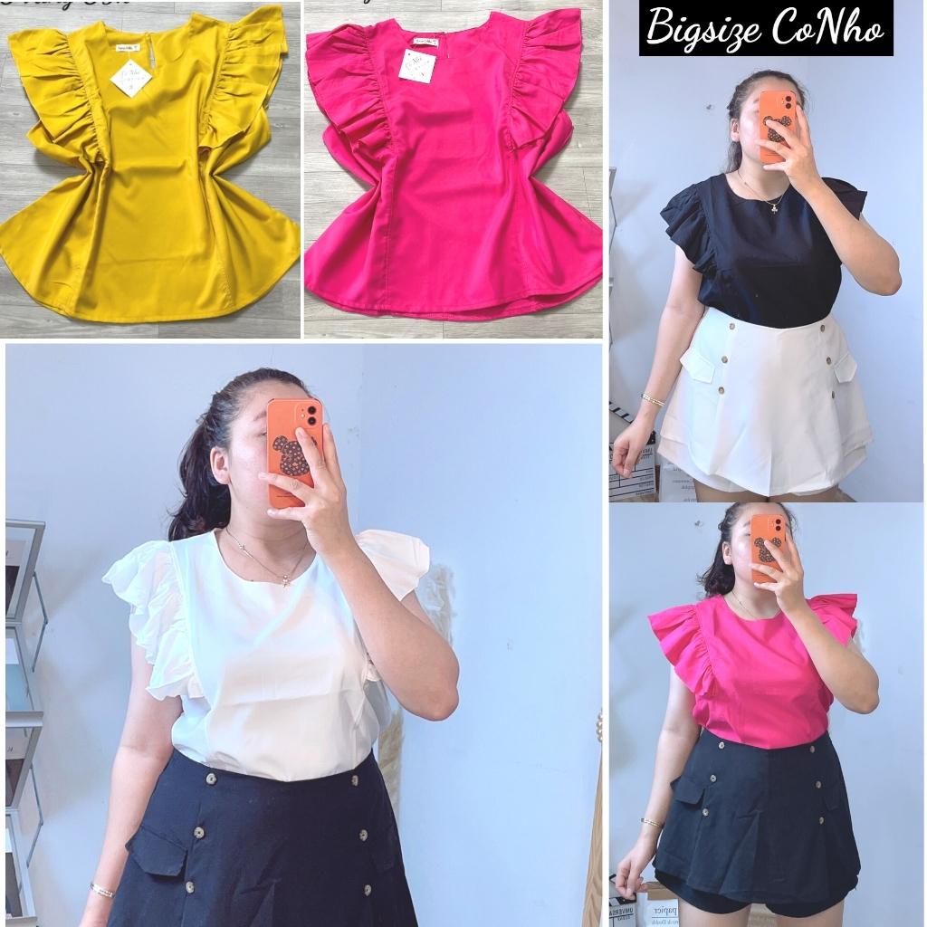 Áo Sơ Mi Nữ Cánh Tiên Bánh Bèo Bigsize,áo sơ mi phom rộng tiểu thư cho người mập mã at3