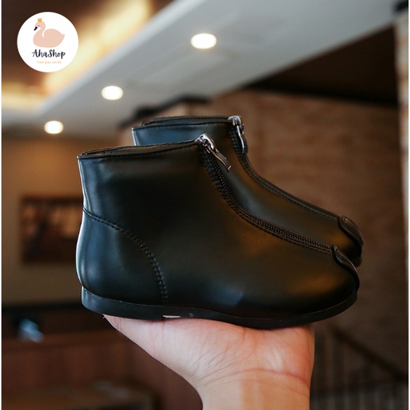 [sẵn] Bốt bé gái da mềm khóa giữa dáng basic Hàn Quốc K034