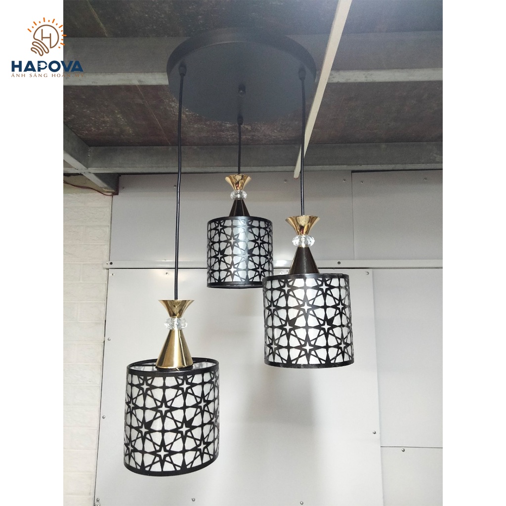 Bộ 03 đèn thả trần bàn ăn hoa văn HAPOVA XENIA 7095 + Tặng kèm bóng led AS Vàng