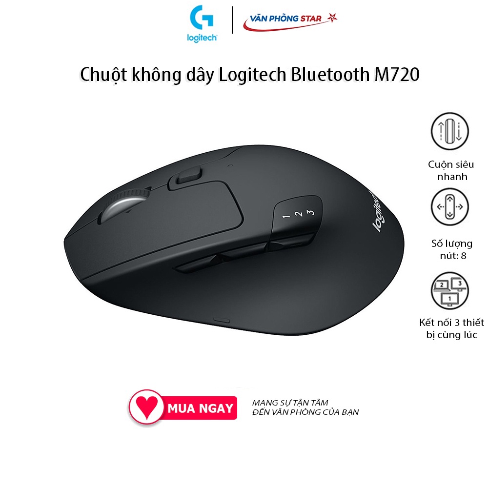 Chuột không dây Logitech Bluetooth M720 kết nối 3 thiết bị cùng lúc, wireless bluetooth, tuổi thọ pin 24 tháng