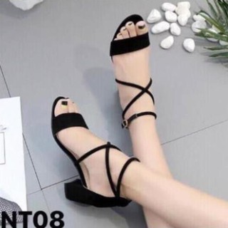 Giày Cao Gót 7 Phân Dây Chéo Mảnh Cá Tính ( màu đen chuẩn form)