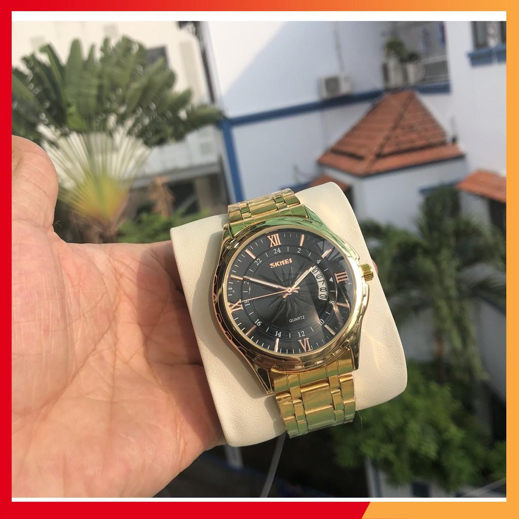Đồng hồ đeo tay nam ♥️FREESHIP♥️ Model Skmei 9069 dây thép không gỉ lịch ngày tự động - màu mới vàng kim
