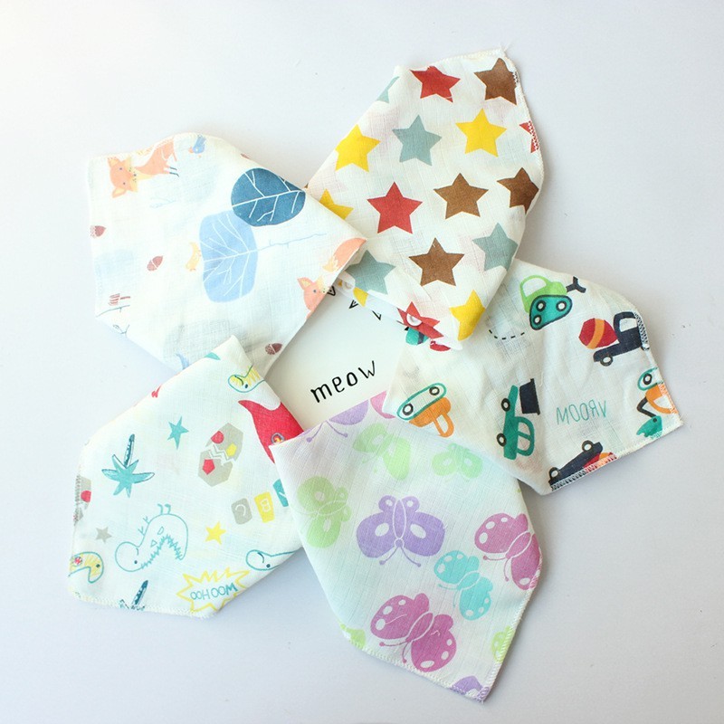 Baby Bibs Triangle Cotton Cartoon Print Bibs Feeding Acessorios