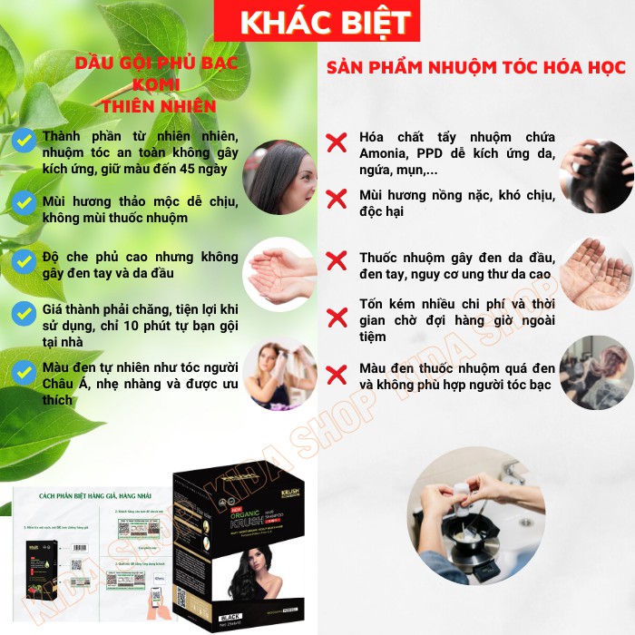 Dầu gội nhuộm tóc thảo dược thiên nhiên phủ bạc tóc KRUSH an toàn tiện lợi 10 phút tại nhà