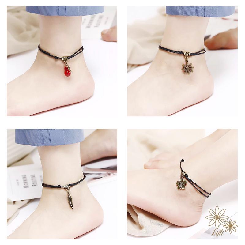 Vòng Đeo Chân Dệt Tay Màu Đỏ Đen Phong Cách Cổ Điển