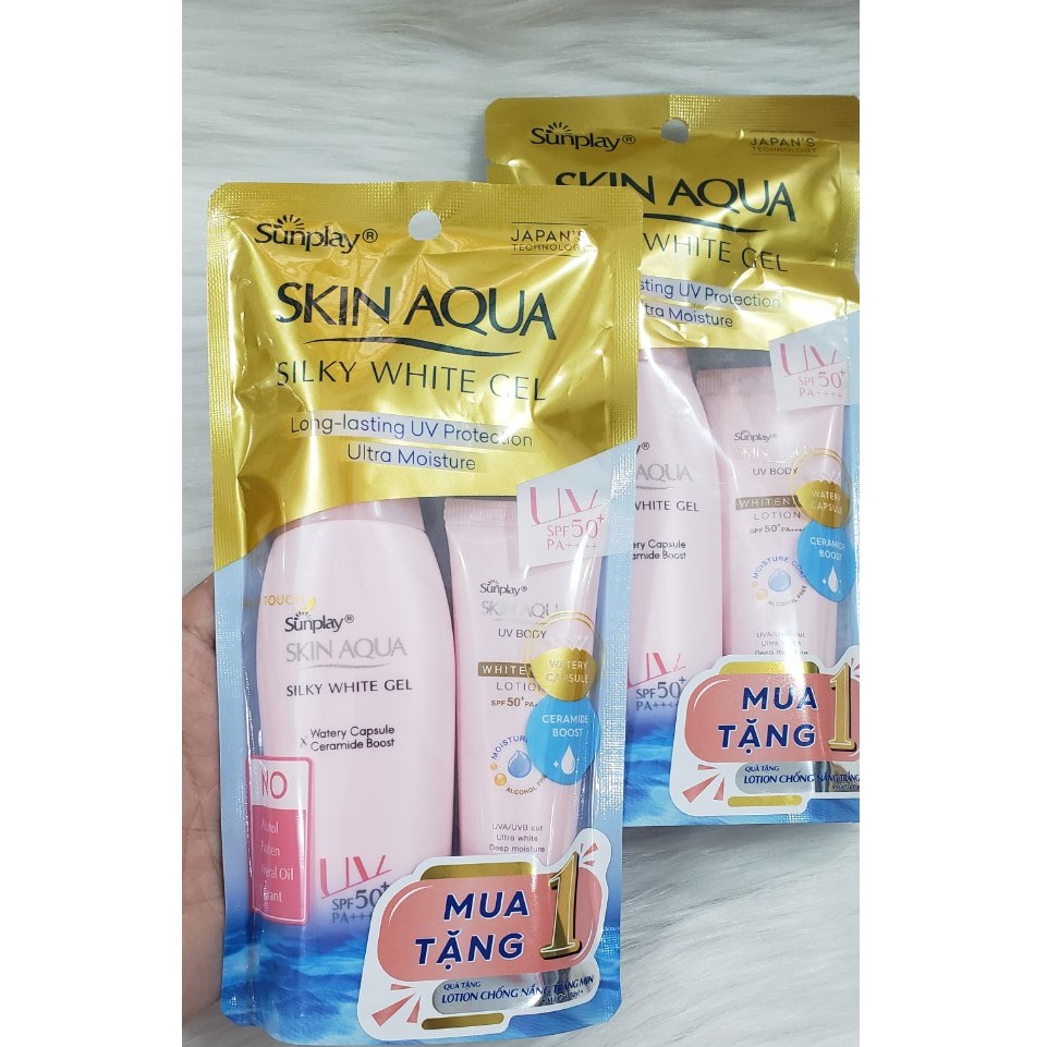 Gel chống nắng dưỡng da trắng mượt Sunplay Skin Aqua Silky White Gel SPF50, PA++++ 70gr