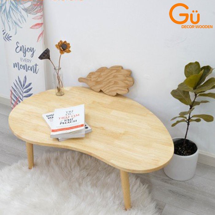 Bàn trà sofa Gu Decor Wooden - Bàn cafe gấp gọn tiện dụng chất liệu gỗ cao su cao cấp