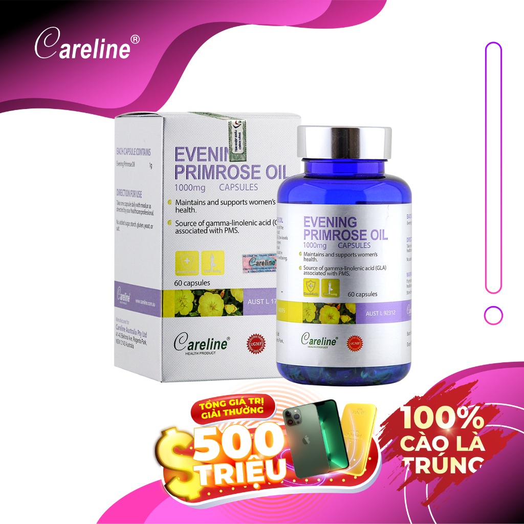 Viên Uống Tinh Dầu Hoa Anh Thảo Úc Careline Evening Primrose Oil 1000mg Tăng Cường Sức Khoẻ Da Và Nội Tiết - 60 Viên
