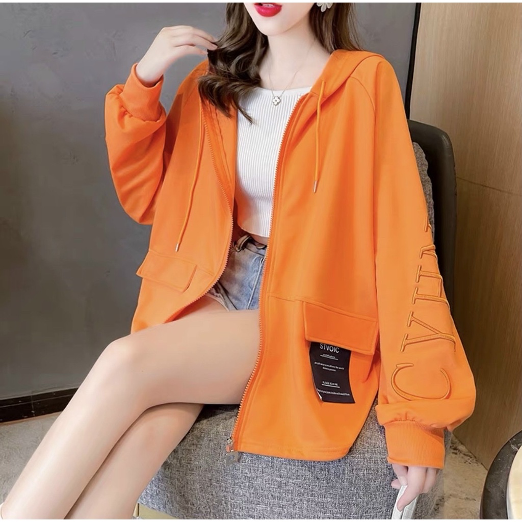 Áo khoác chống nắng zipper logo thêu tay siêu xinh, nón 2 lớp to rộng màu sắc trẻ trung siêu hot