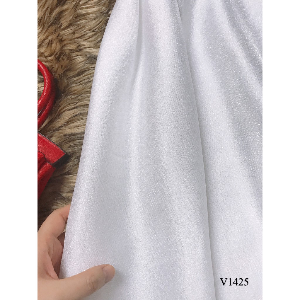 Váy xòe trắng trễ vai V1425 - Đẹp Shop DVC (Kèm ảnh thật trải sàn do shop tự chụp)