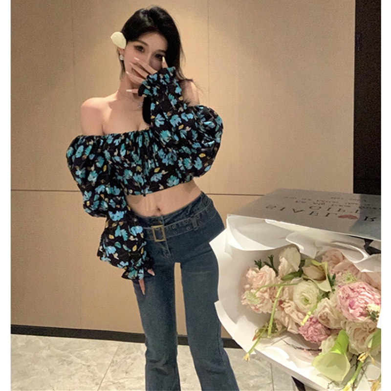 Áo Croptop Tay Dài Hoạ Tiết Hoa Thời Trang Mùa Hè Cho Phái Nữ