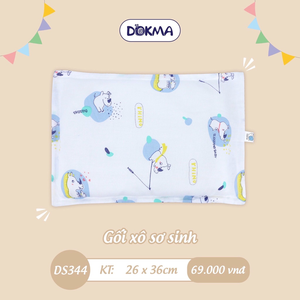 Gối xô sơ sinh Dokma DS344 (kích thước 26x36cm) ruột bông tự nhiên mềm mại và thấm hút tốt hơn