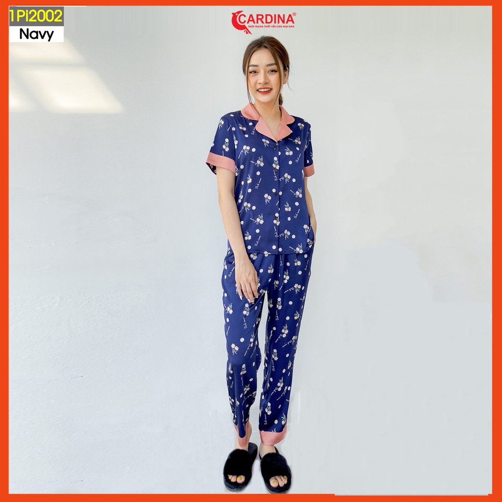 Đồ bộ pijama nữ CARDINA chất lụa satin Nhật cao cấp quần dài áo cộc tay mềm mại 1Pi20.
