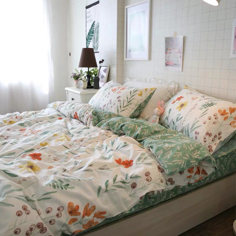 Chăn Ga Gối Cotton Living 💝 FREESHIP 💝 Bộ Chăn Ga Cotton 100% "Vườn Thủy Sinh" nhập khẩu 4 món