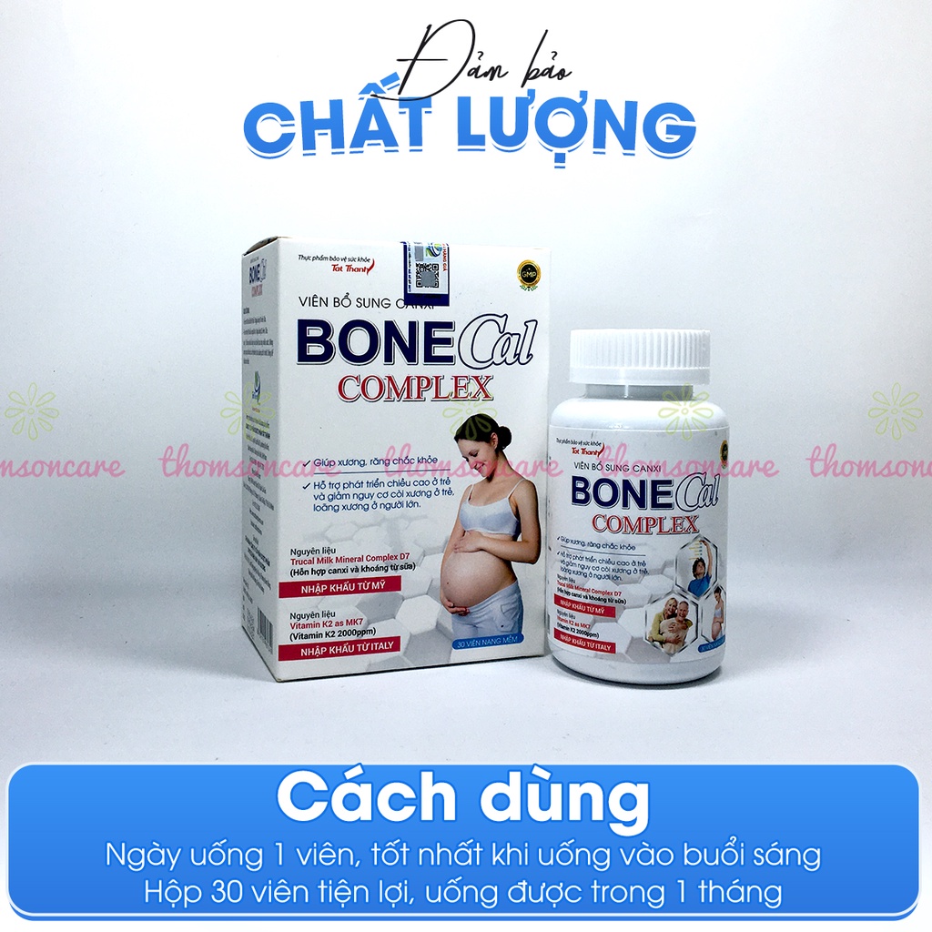 Bổ sung Canxi từ sữa Bone Cal Comlex, giảm loãng xương, còi xương ở trẻ em và người lớn, có thêm D3 K2 Hộp 30 viên