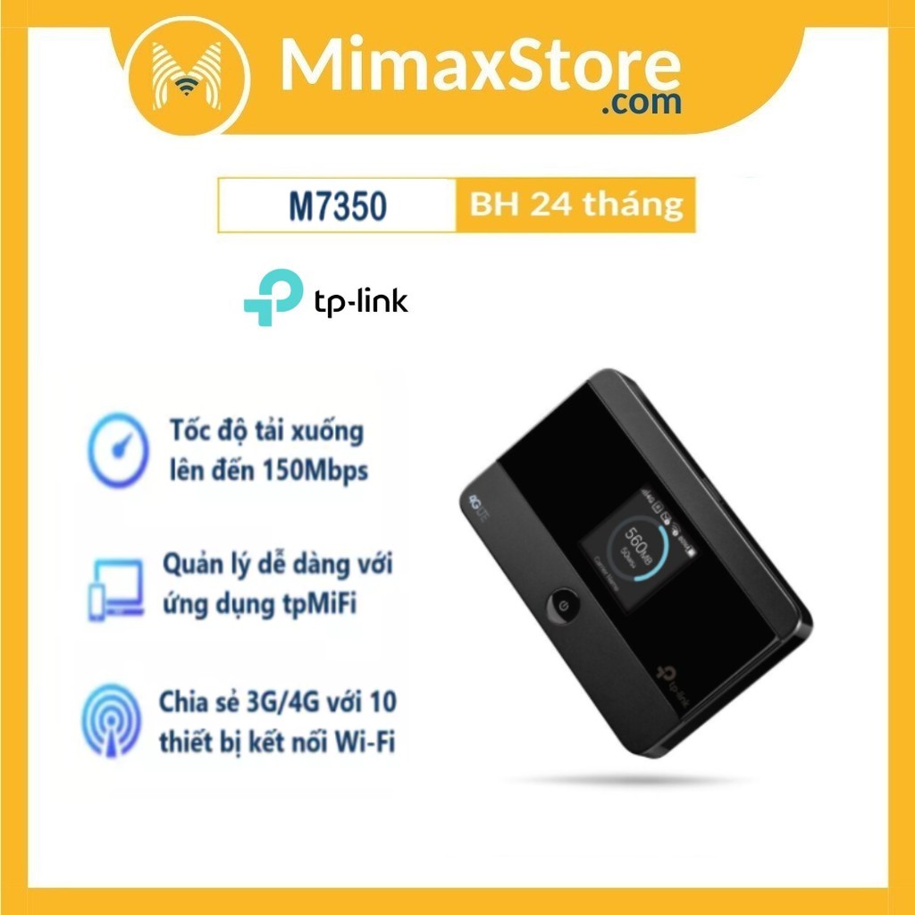 [Hỏa Tốc - HCM] Bộ Phát Wifi Di Động 3G 4G LTE TP-Link M7350 | Hàng Chính Hãng | Bảo Hành 24 TH | MIMAX STORE