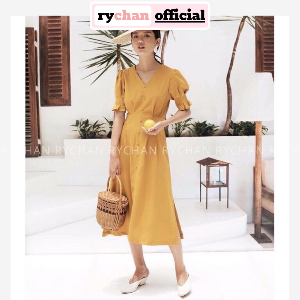 [ẢNH THẬT CUỐI] DM780 - Đầm Maxi Xòe Cổ V Nút Bọc Tay Phồng 3 Màu