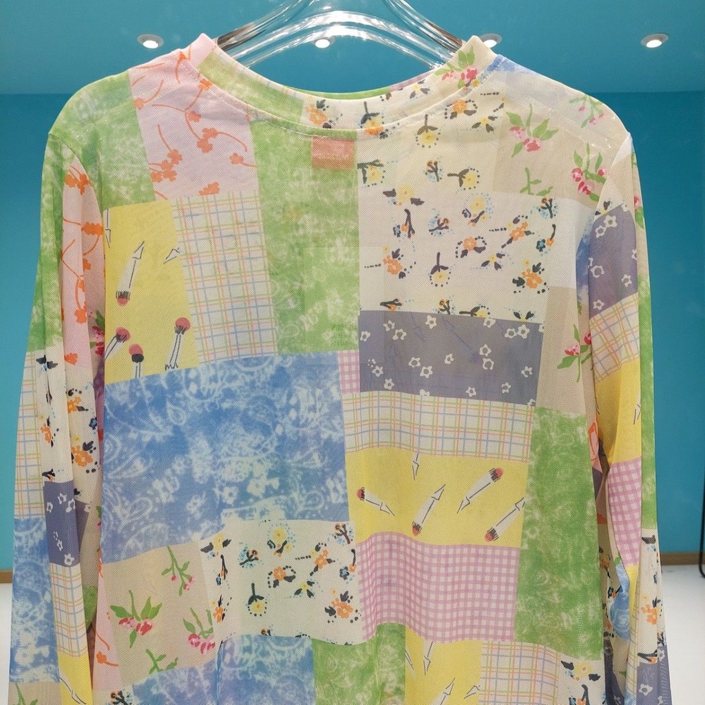 Jiashucheng Áo Thun Chiffon Tay Dài Chống Nắng Mỏng Co Giãn Ghép Lớp Phong Cách Hàn Quốc Thiết Kế Hình Hoa