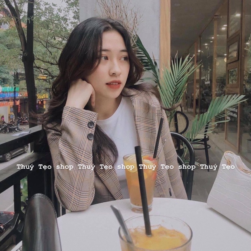 [Hàng sẵn] ÁO BLAZER MỘT CÚC KẺ NÂU CHẤT ĐẸP