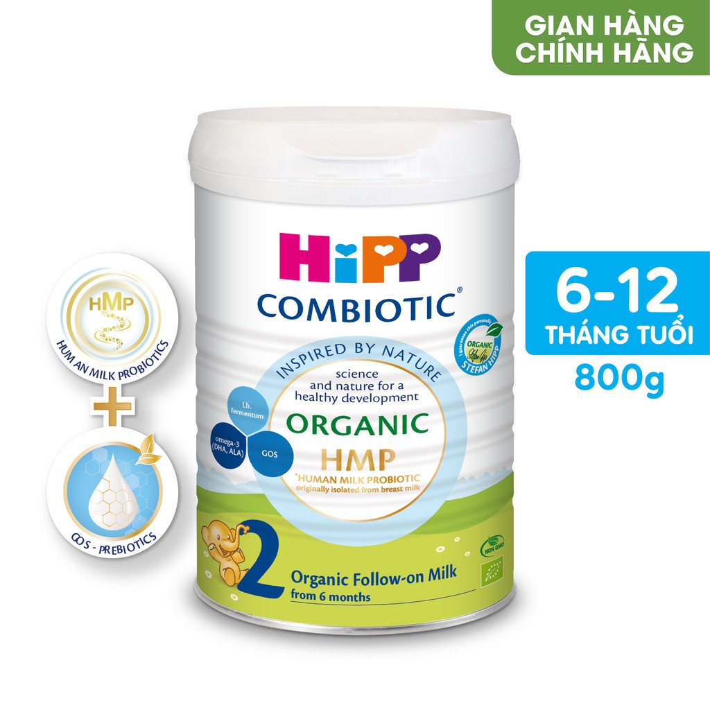 [CHÍNH HÃNG] Sữa bột HiPP Combiotic Organic HMP &amp; GOS 2 - Hộp 800g (Cảm hứng từ thiên nhiên)