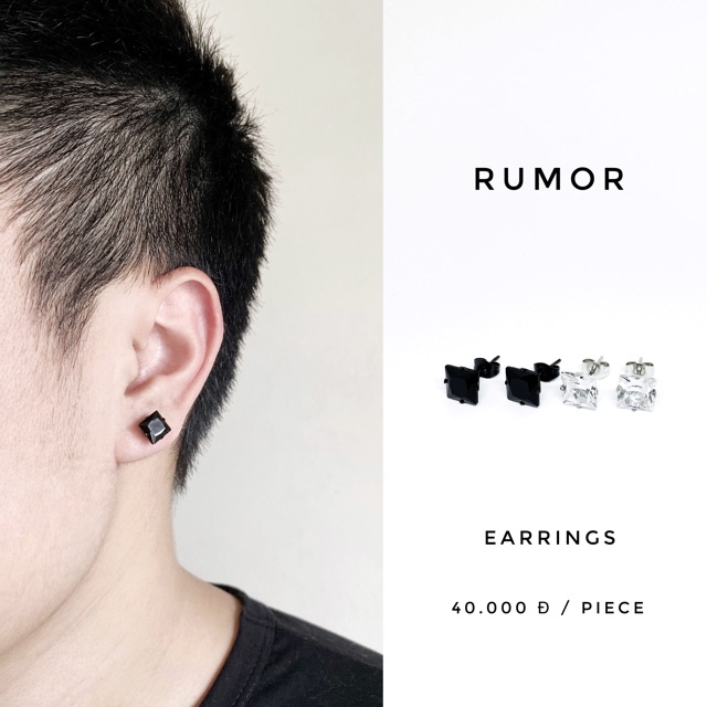 Khuyên tai đá vuông đen và trắng