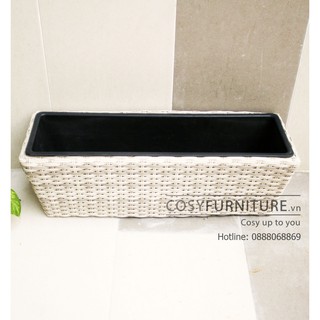 Chậu trồng cây hình chữ nhật dài sợi nhựa đan thủ công