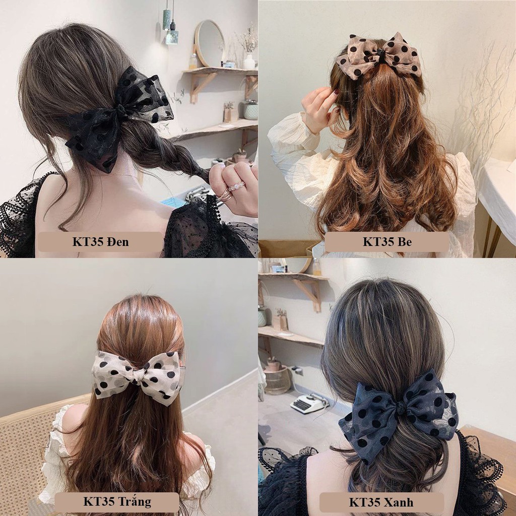 Cặp tóc nơ chấm bi Vamino bản to cổ điển thời trang cực đẹp KT35