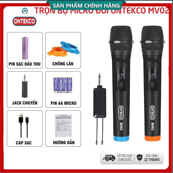 Bộ micro không dây Ontekco Mv02 chạy loa kéo, âm ly, dàn loa hát karaoke chuyên nghiệp