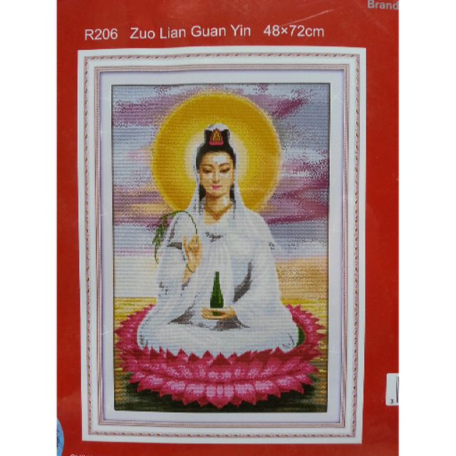 Tranh thêu chữ thập phật bà quan âm thêu kín tuyệt đẹp (hình thật)