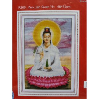 Tranh thêu chữ thập phật bà quan âm thêu kín tuyệt đẹp  (hình thật)
