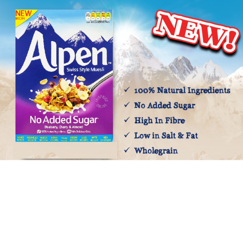 Ngũ cốc giảm cân hoa quả sấy khô Alpen không đường việt quất, cherry, hạnh nhân 560g nhập khẩu Anh