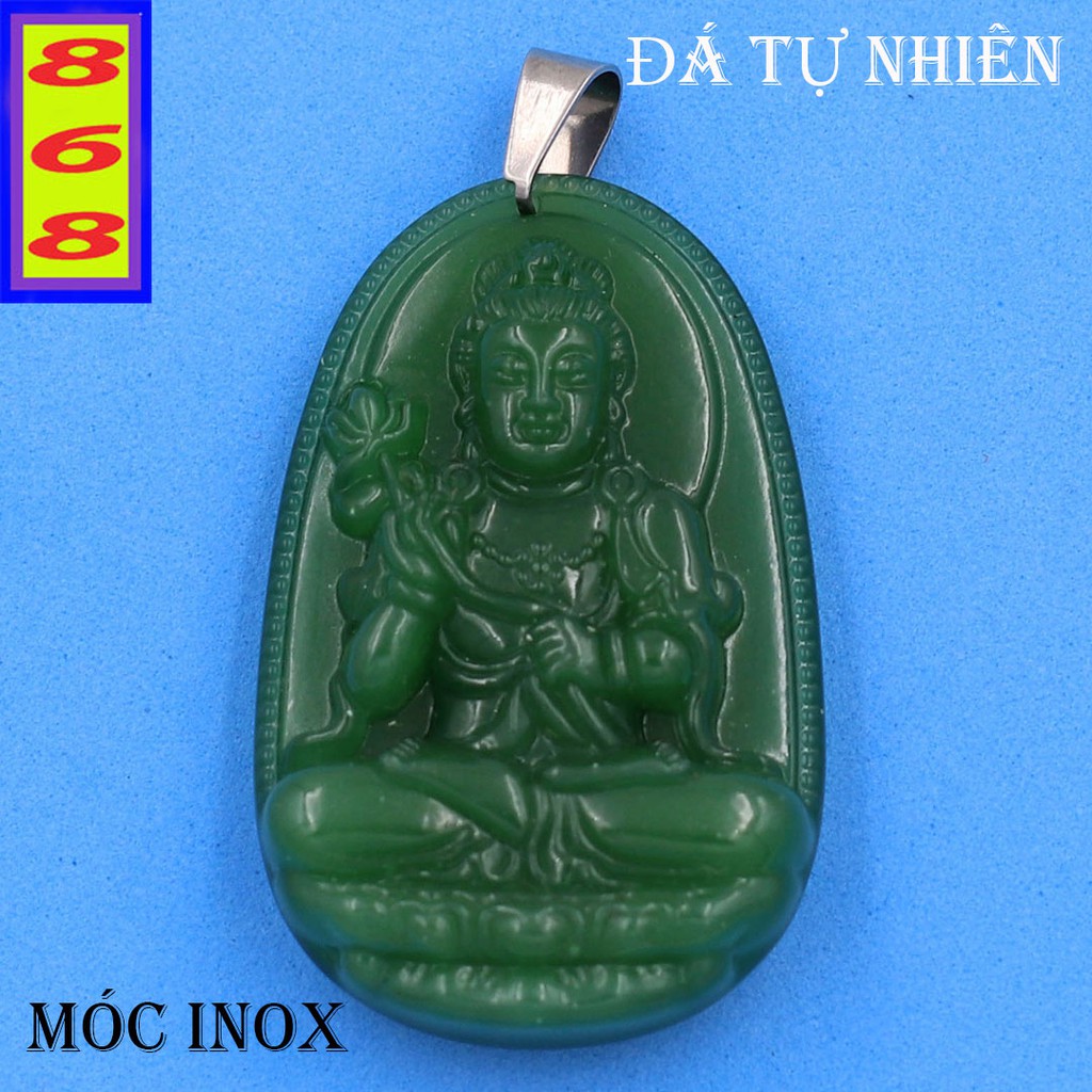Mặt dây chuyền Đại Thế Chí Bồ Tát đá tự nhiên xanh lá 4.3cm - Phật bản mệnh tuổi Ngọ - Tặng kèm móc inox