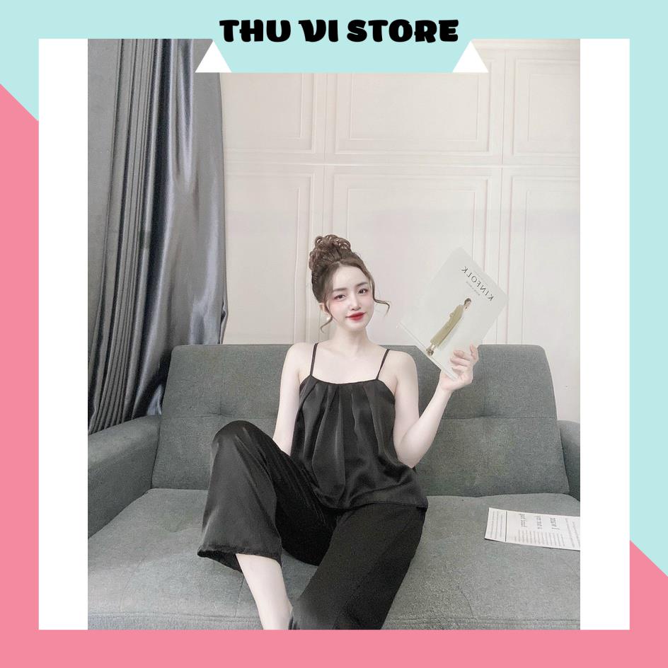 Đồ Bộ Mặc Nhà, Đồ Ngủ Lụa Áo 2 Dây Xếp Ly Quần Dài Chất Lụa Satin Cao Cấp Form Rộng Rãi Dưới 65kg Mặc Vừa. | BigBuy360 - bigbuy360.vn