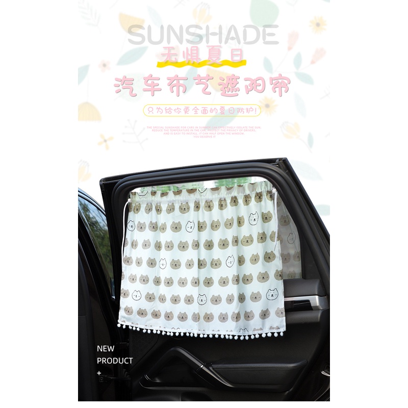Tấm Vải Cotton Che Nắng Cách Nhiệt In Hình Gấu Hoạt Hình Trang Trí Xe Hơi