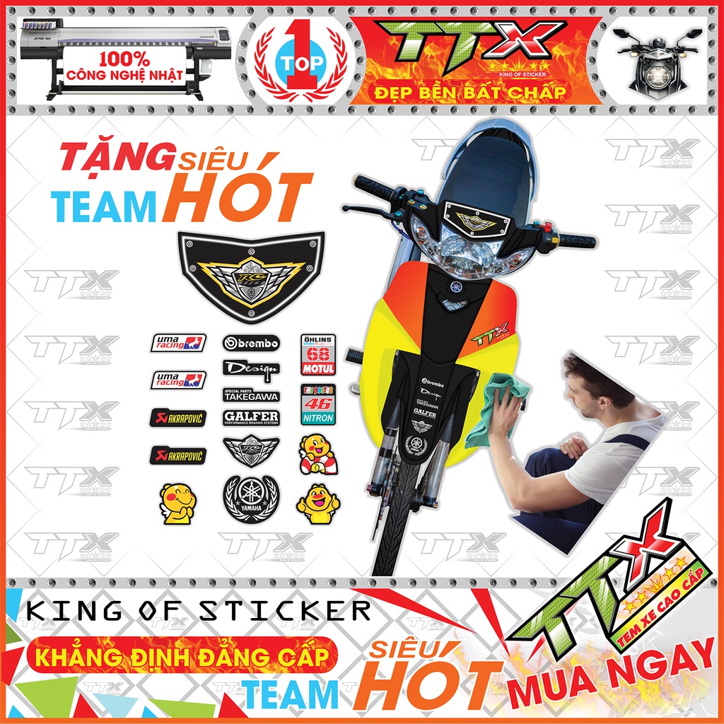 Tem Xe Sirius RC Xám Đen Tím Vàng - Tem Dán Xe Sirius 110 Tím Vàng Xám Đen Siêu Đẹp - Mẫu Tem Rời Sirius Đen