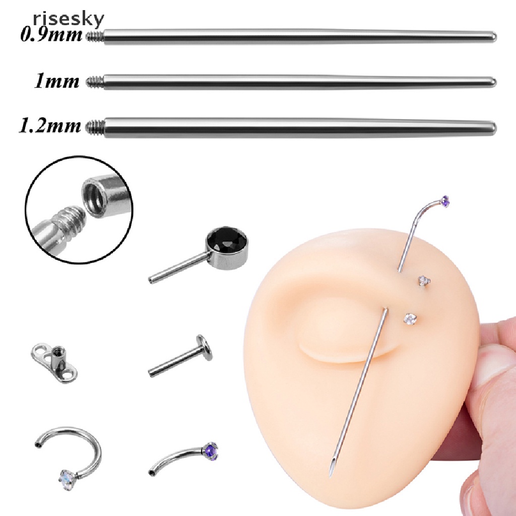 [risesky] Dụng Cụ Ghim Xỏ Khuyên Tai / Mũi / Môi Bằng Thép Phẫu Thuật ♨Trên đó