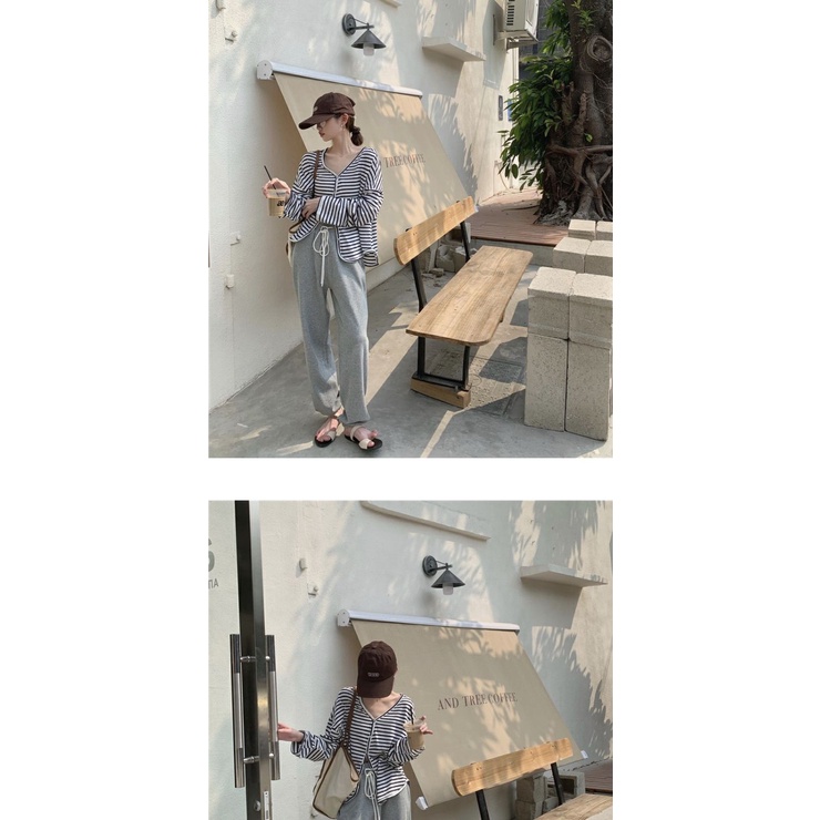 Áo thun dáng rộng tay dài kích thước lớn họa tiết sọc chống nắng dành cho nữ