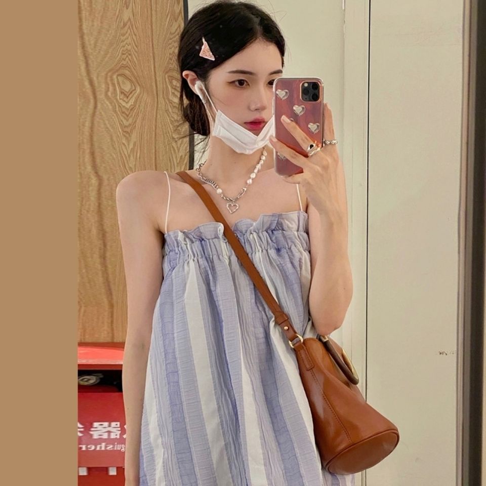 Áo Hai Dây Dáng Rộng Kẻ Sọc Kiểu Pháp Thời Trang Mùa Hè Cho Nữ