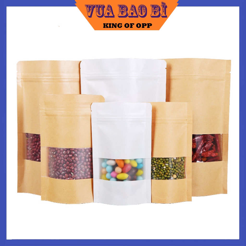 Túi zip kraft cửa sổ vuông đáy tròn, bao bì đựng thực phẩm - VUA BAO BÌ