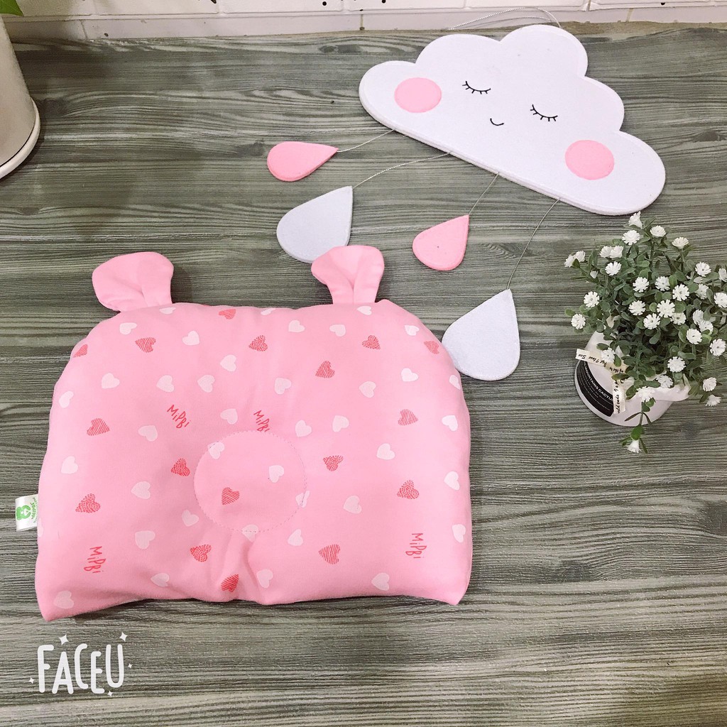 Gối lõm Mipbi chống bẹp đầu 100% Cotton 🍦HÀNG CAO CẤP🍦 Gối lõm sơ sinh thấm hút mồ hôi