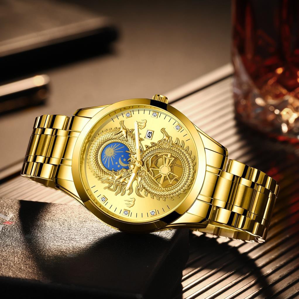 [Giá rẻ] đồng hồ nam rồng dây kim loại phong cách