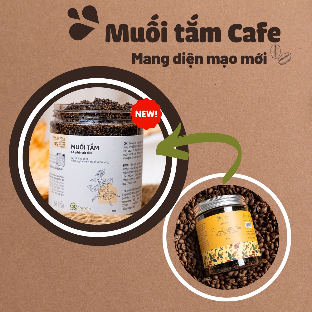 Muối Tắm Tẩy Da Chết Body Cafe Cốt Dừa Giúp Body Sáng Mịn Cỏ Mềm 250g