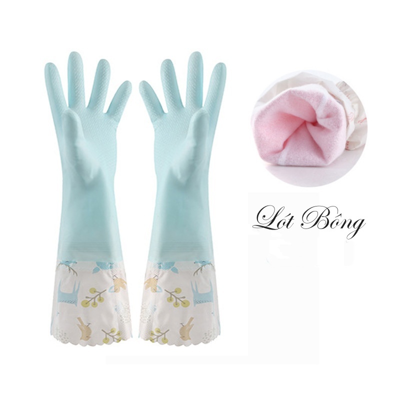 Bao tay cao su nội trợ nhà bếp lót bông cao cấp găng tay rửa chén bát đa năng siêu dai bền đẹp