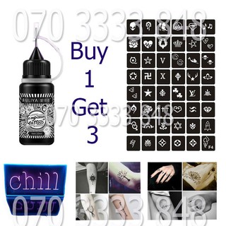 Mực Xăm Lau Phai Xanh Đen giữ màu 15 ngày kèm sticker