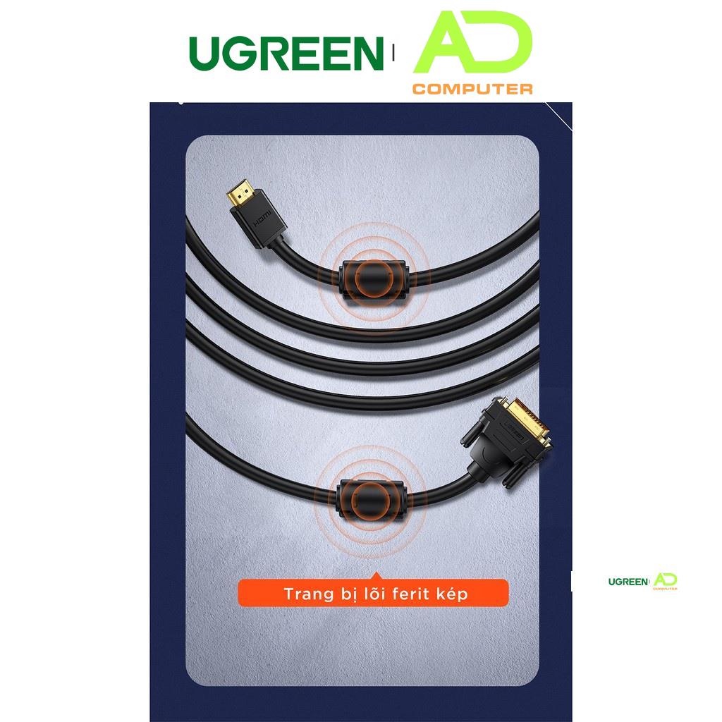 Cáp chuyển đổi HDMI sang DVI-D 24+1 dạng dây tròn UGREEN HD106 - Hàng phân phối chính hãng - Bảo hành 18 tháng