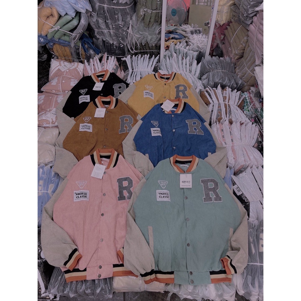Áo Khoác Bomber Chất Nhung - Áo Bomber Nam Nữ Unisex Nhung Siêu Đẹp thêu LOGO CHỮ R (có ảnh thật)
