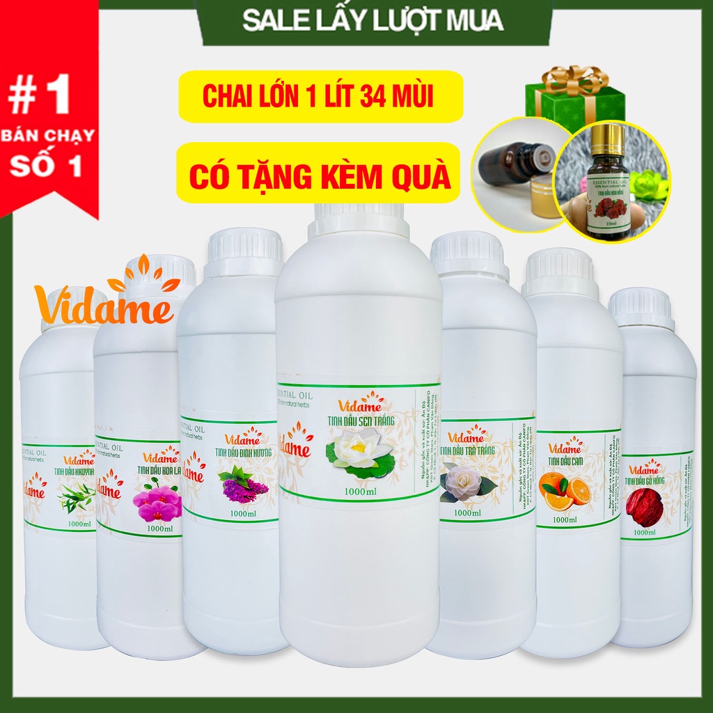 (1 Lít) Tinh Dầu Giá Sỉ VIDAME, Nhiều Mùi - Hàng Chính Hãng, sả chanh, quế, bạc hà, tràm, hoa lài, hoa hồng, xã chanh